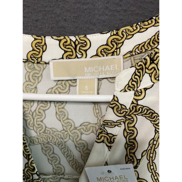Michael Kors Shirt Womens Small Gold Chain Print Zip Front Long Sleeve Top S - Picture 2 of 7